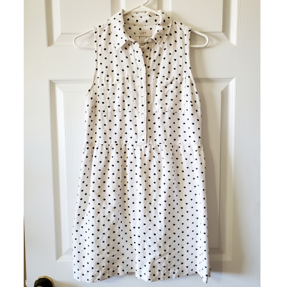 LOFT Black & White Polka Dot Linen Dress sz 2